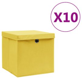 Oppbevaringsbokser med deksler 10 stk 28x28x28 cm gul