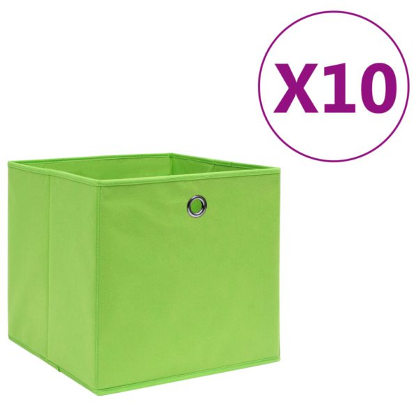 Oppbevaringsbokser 10 stk uvevd stoff 28x28x28 cm grønn