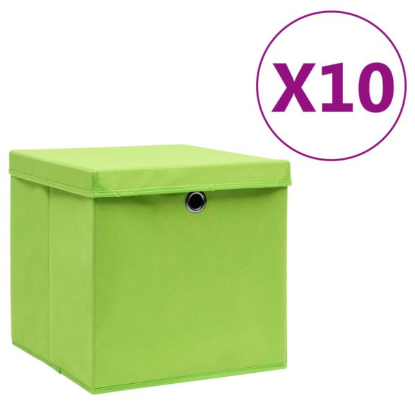 Oppbevaringsbokser med deksler 10 stk 28x28x28 cm grønn
