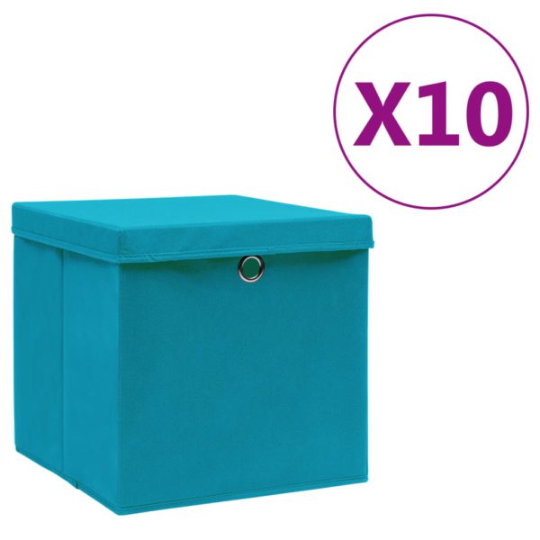Oppbevaringsbokser med deksler 10 stk 28x28x28 cm babyblå