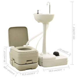 Bærbart campingsett toalett 10+10L og håndvask 20L grå