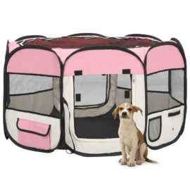 Sammenleggbar lekegrind for hunder bæreveske rosa 110x110x58 cm