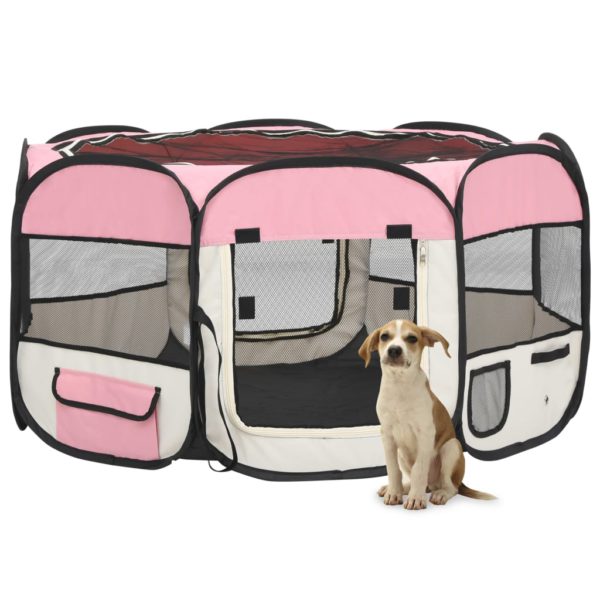 Sammenleggbar lekegrind for hunder bæreveske rosa 125x125x61 cm