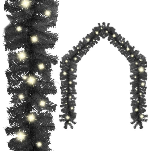 Julekrans med LED-lys 10 m svart