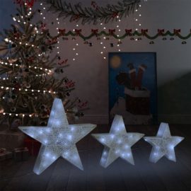 Julepynt stjerner 3 stk hvit netting LED utendørs innendørs