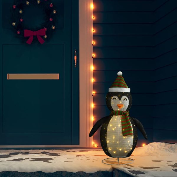 Dekorativ pingvinfigur julesnø LED luksusstoff 90 cm