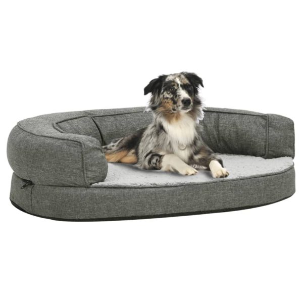 Ergonomisk hundeseng med linutseende og fleece 75×53 cm grå