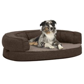 Ergonomisk hundeseng med linutseende og fleece 75×53 cm brun