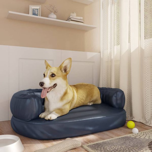Ergonomisk hundeseng skum mørkeblå 60×42 cm kunstig skinn