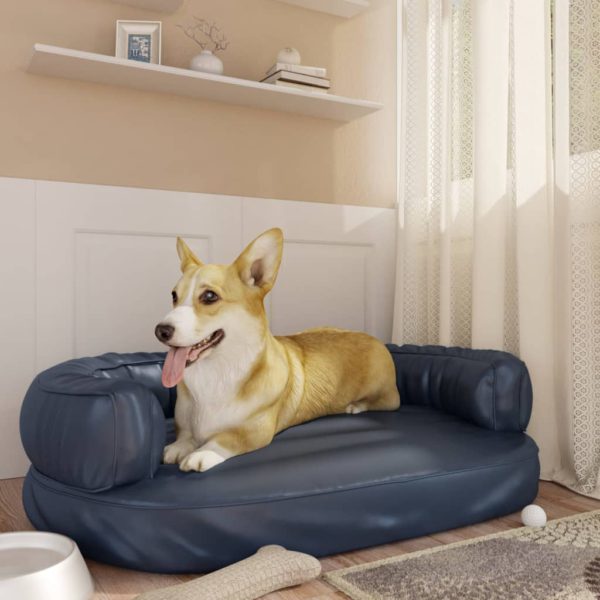 Ergonomisk hundeseng skum mørkeblå 88×65 cm kunstig skinn