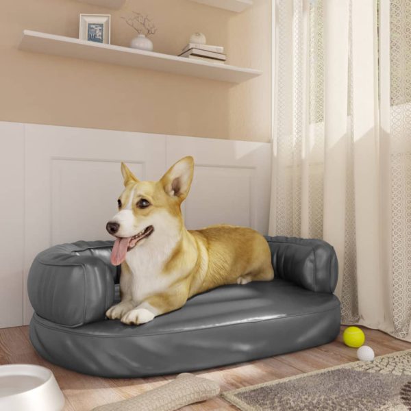 Ergonomisk hundeseng skum grå 60×42 cm kunstig skinn