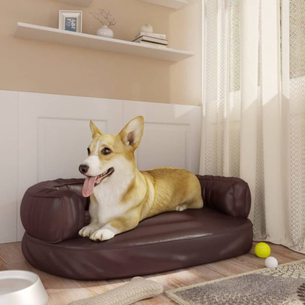 Ergonomisk hundeseng skum brun 60×42 cm kunstig skinn