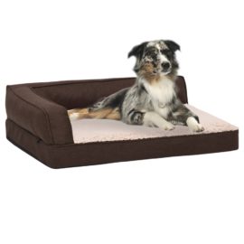 Ergonomisk hundeseng med linutseende og fleece 60×42 cm brun