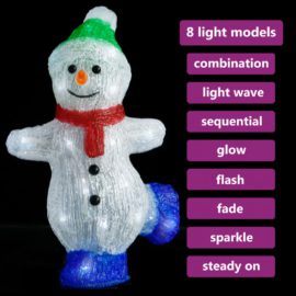LED-snømannfigur akryl innendørs og utendørs 30 cm