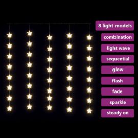 Eventyrlysgardin stjerner 200 LED varmhvit 8 funksjoner