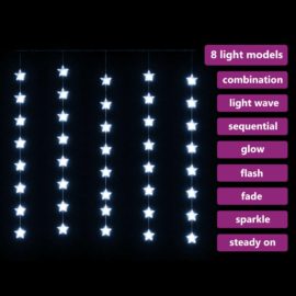 Eventyrlysgardin stjerner 200 LED kaldhvit 8 funksjoner