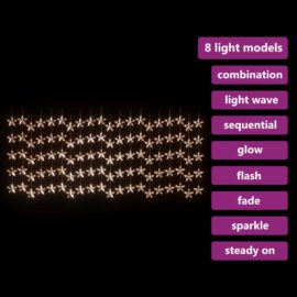 Eventyrlysgardin stjerner 500 LED varmhvit 8 funksjoner