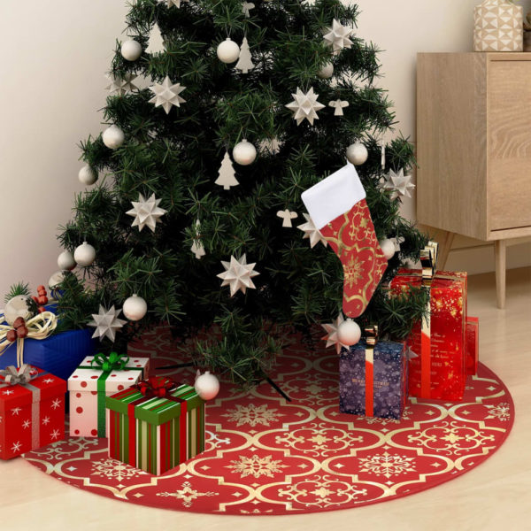 Luksus juletreskjørt med sokk rød 122 cm stoff