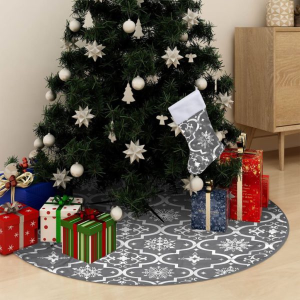 Luksus juletreskjørt med sokk grå 122 cm stoff