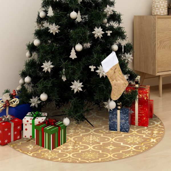 Luksus juletreskjørt med sokk gul 122 cm stoff