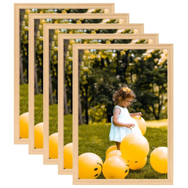 Fotorammekollasje for vegg eller bord 5 stk 70×90 cm lys eik
