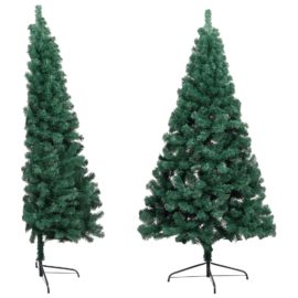 Forhåndsbelyst kunstig halvt juletre med kulesett grønn 120 cm