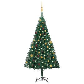 Forhåndsbelyst kunstig juletre med kulesett grønn 180 cm PVC