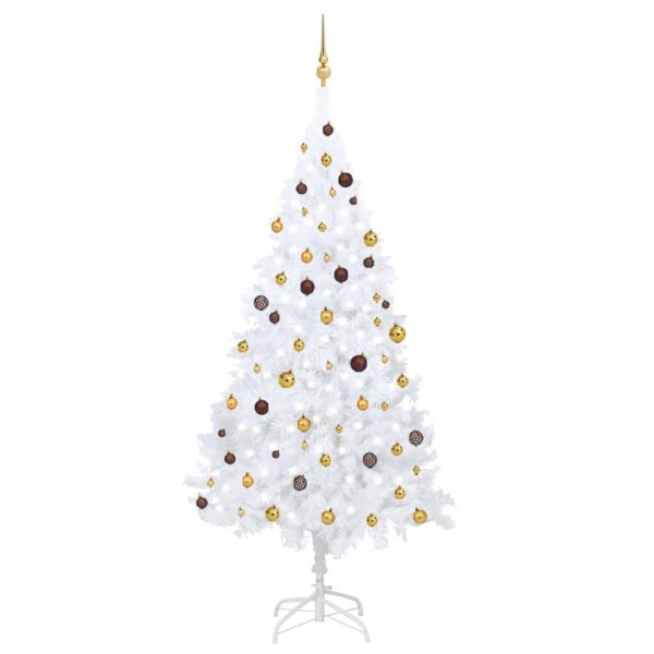 Forhåndsbelyst kunstig juletre med kulesett hvit 240 cm