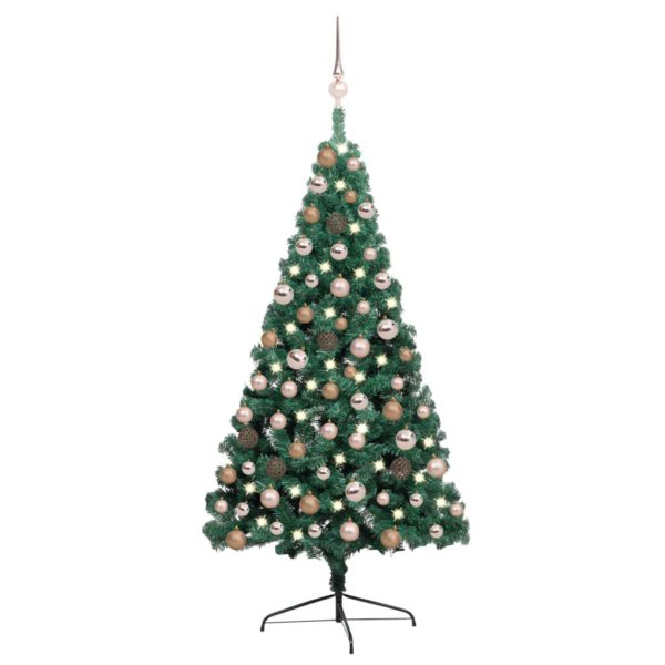 Forhåndsbelyst kunstig halvt juletre med kulesett grønn 120 cm