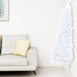 Forhåndsbelyst kunstig halvt juletre med kulesett hvit 210 cm