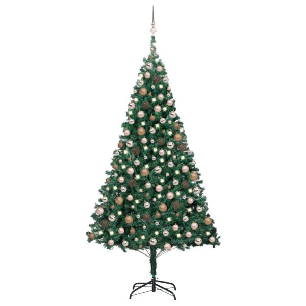 Forhåndsbelyst kunstig juletre med kulesett grønn 240 cm