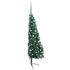 Forhåndsbelyst kunstig halvt juletre med kulesett grønn 180 cm