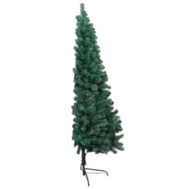 Forhåndsbelyst kunstig halvt juletre med kulesett grønn 240 cm