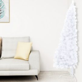 Forhåndsbelyst kunstig halvt juletre med kulesett hvit 120 cm