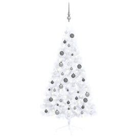 Forhåndsbelyst kunstig halvt juletre med kulesett hvit 150 cm