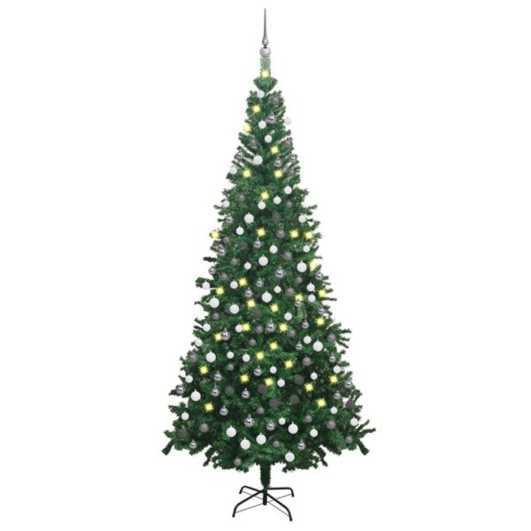 Forhåndsbelyst kunstig juletre med kulesett L 240 cm grønn