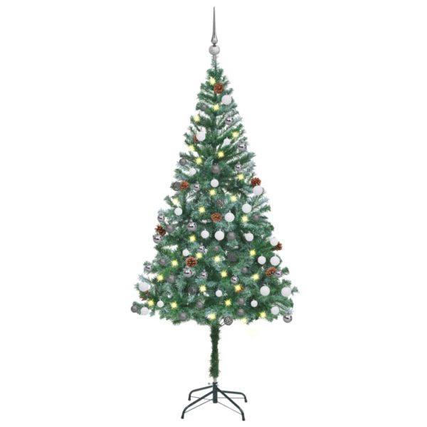 Forhåndsbelyst kunstig juletre med kulesett og kongler 180 cm