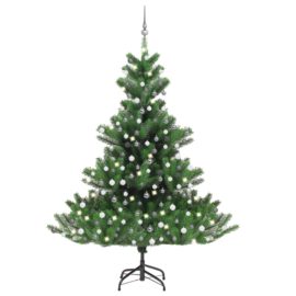 Nordmann kunstig juletre med LED og kulesett gran grønn 210 cm