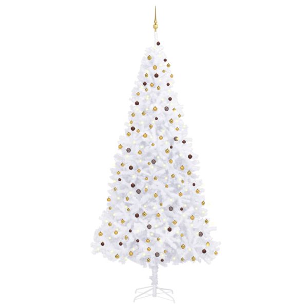 Forhåndsbelyst kunstig juletre med kulesett LED 300 cm hvit