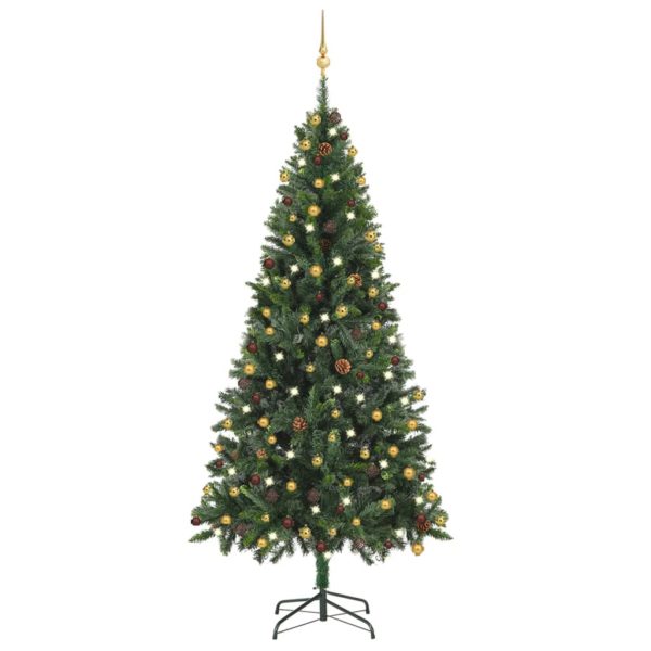 Forhåndsbelyst kunstig juletre med kulesett grønn 210 cm
