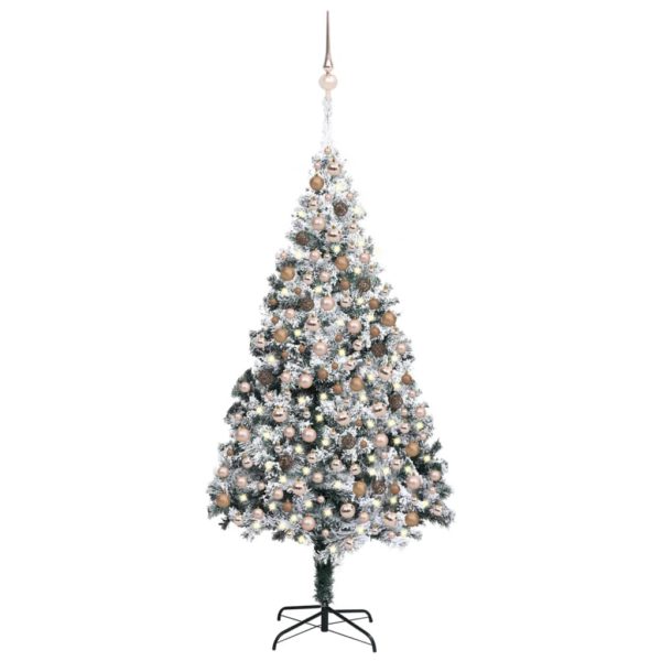 Kunstig juletre med LED og kulesett og flokket snø grønn 300 cm