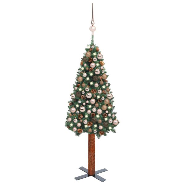 Forhåndsbelyst slankt juletre med kulesett grønn 180 cm PVC