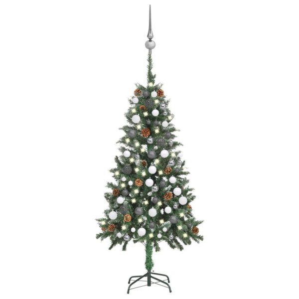 Forhåndsbelyst kunstig juletre med kulesett og kongler 150 cm