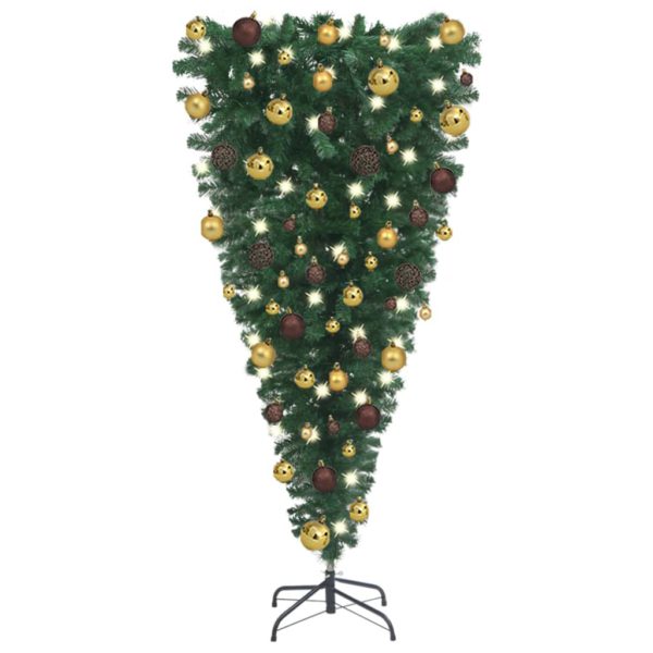 Forhåndsbelyst kunstig opp-ned juletre med kulesett 120 cm