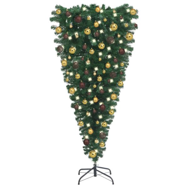 Forhåndsbelyst kunstig opp-ned juletre med kulesett 180 cm