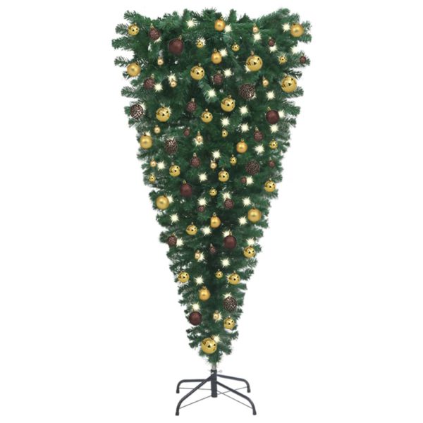 Forhåndsbelyst kunstig opp-ned juletre med kulesett 210 cm