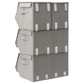 Stablebare oppbevaringsbokser 4 stk stoff grå