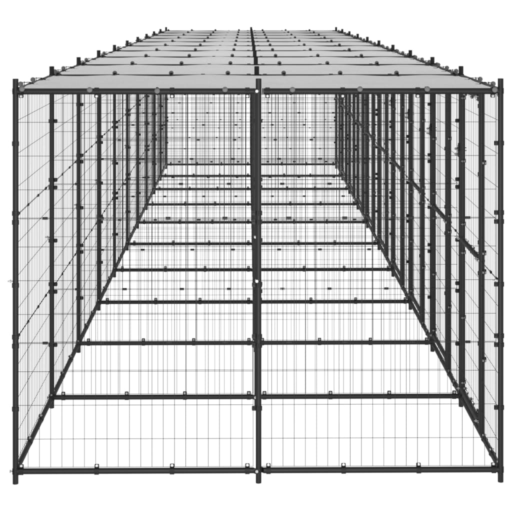 Utendørs hundegård med tak 24,2 m² stål