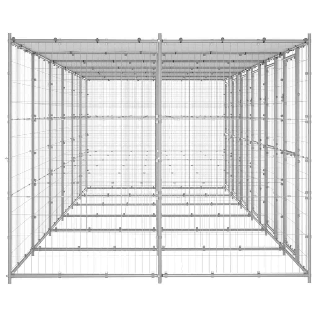 Utendørs hundegård med tak 14,52 m² galvanisert stål