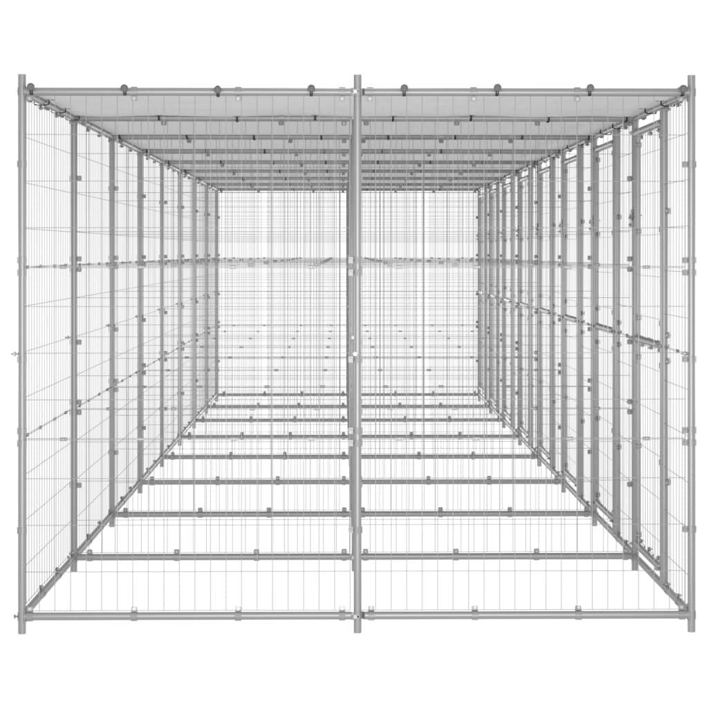 Utendørs hundegård med tak 19,36 m² galvanisert stål